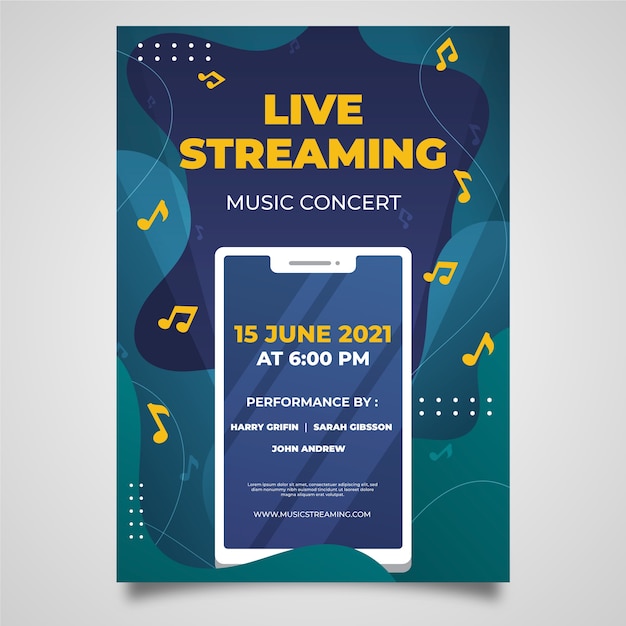 Free vector hand drawn live streaming music concert poster template