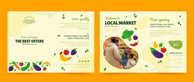 Vettore gratuito brochure del mercato locale disegnata a mano