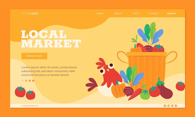 Free vector hand drawn local market landing page