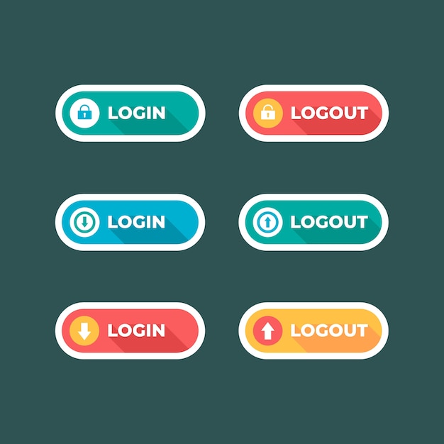 Vettore gratuito icone dei pulsanti di login e logout disegnati a mano