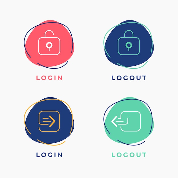 Hand drawn login and logout buttons  label collection