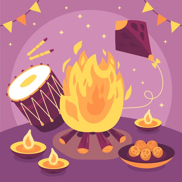 손으로 그린 lohri 축제