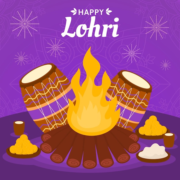 Hand drawn lohri festival