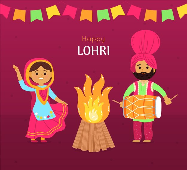 손으로 그린 lohri 축제