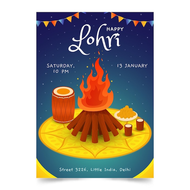 Vettore gratuito poster lohri disegnato a mano