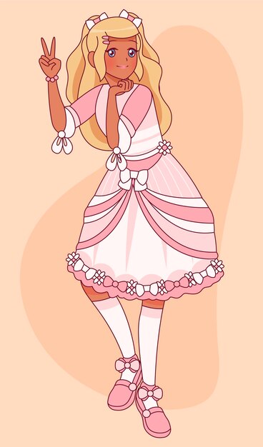 Hand drawn lolita style girl