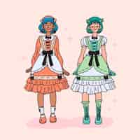 Free vector hand drawn lolita style girls