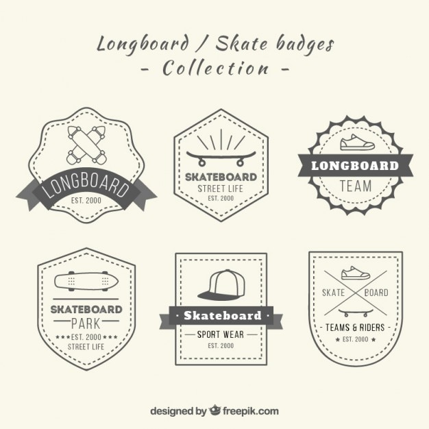 Hand drawn longboard badges in vintage style