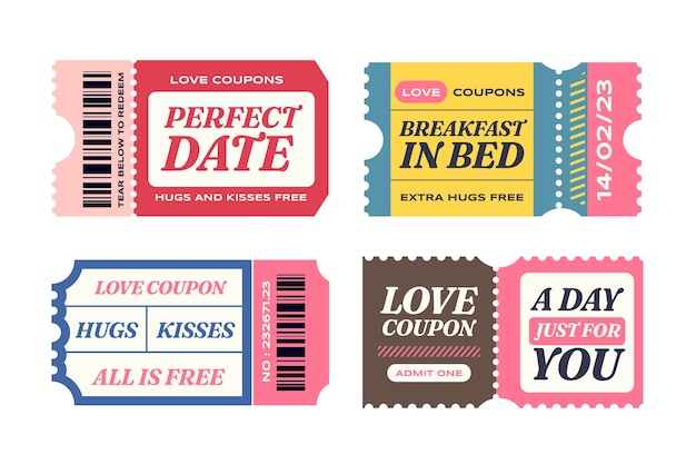 Free vector hand drawn love coupons set illustration