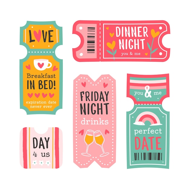 Free vector hand drawn love coupons set illustration