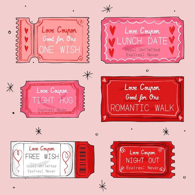 Free vector hand drawn love coupons set illustration