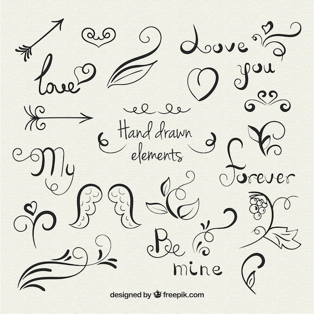 Free vector hand drawn love elements