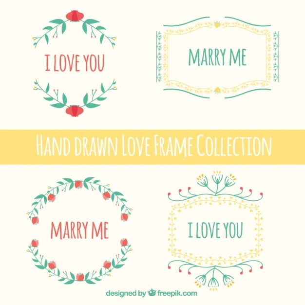 A mano collezione di montature amore disegnato