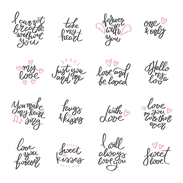 Free vector hand drawn love lettering collection