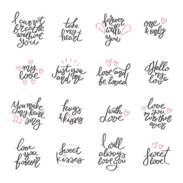 Hand drawn love lettering collection