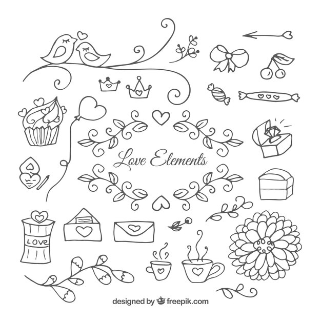 Hand drawn love ornament collection