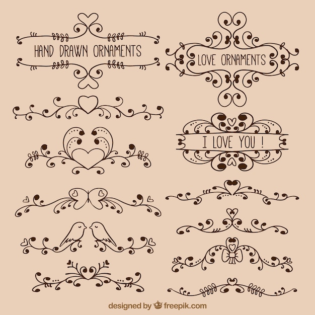 Free vector hand drawn love ornaments