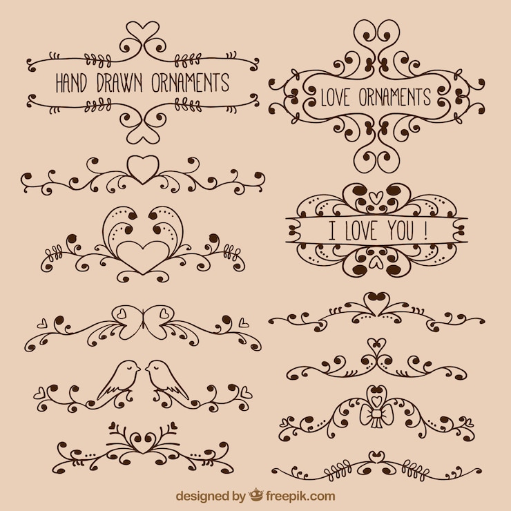 Free Vector hand drawn love ornaments