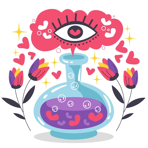 Hand drawn love potion with flowers