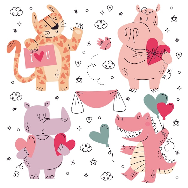 Hand drawn love stickers collection