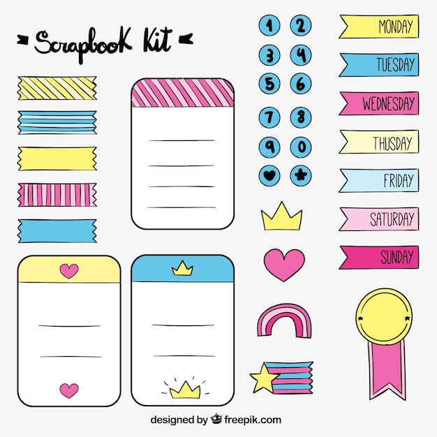 Hand drawn lovely accessories for scrapbook