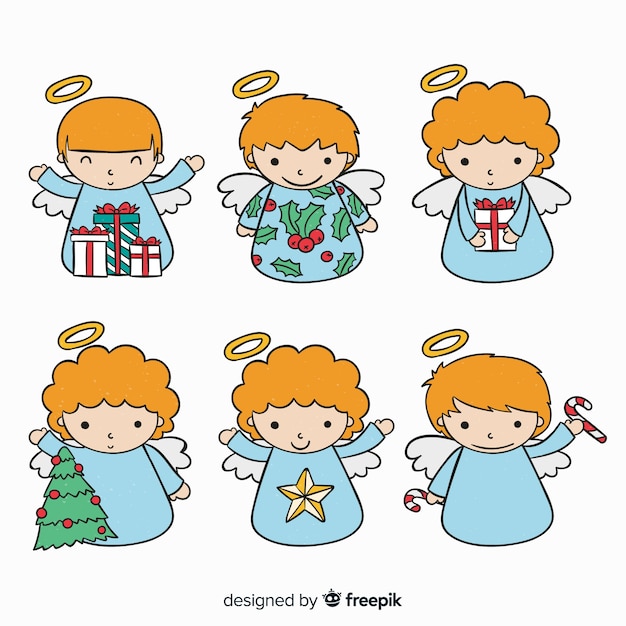 Free vector hand drawn lovely christmas angel collection