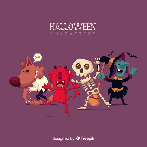 Hand drawn lovely halloween character collection