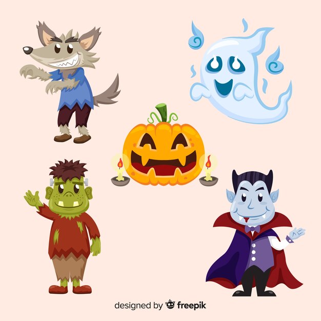 手描きの素敵なハロウィーンのキャラクターコレクション