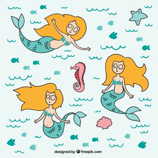 Free vector hand drawn lovely mermaids