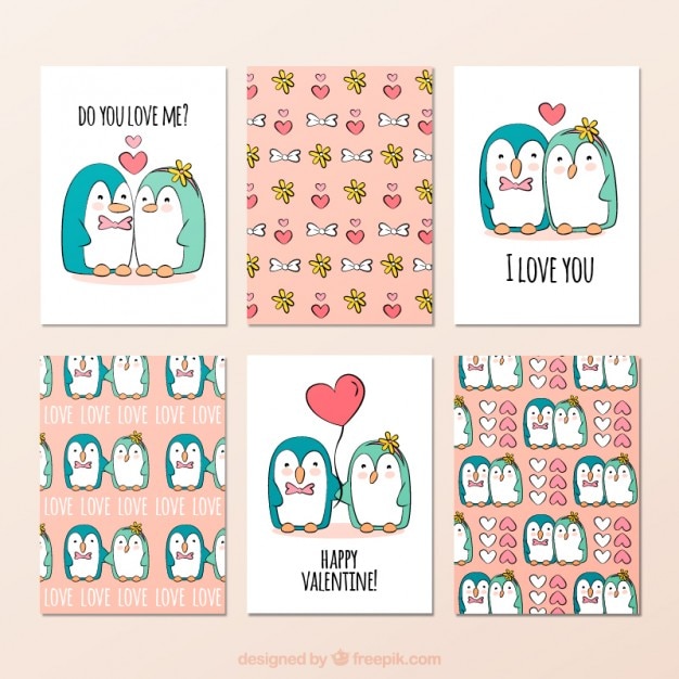 Free vector hand drawn lovely penguin cards