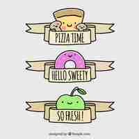 Free vector hand drawn lovely ribbons with food