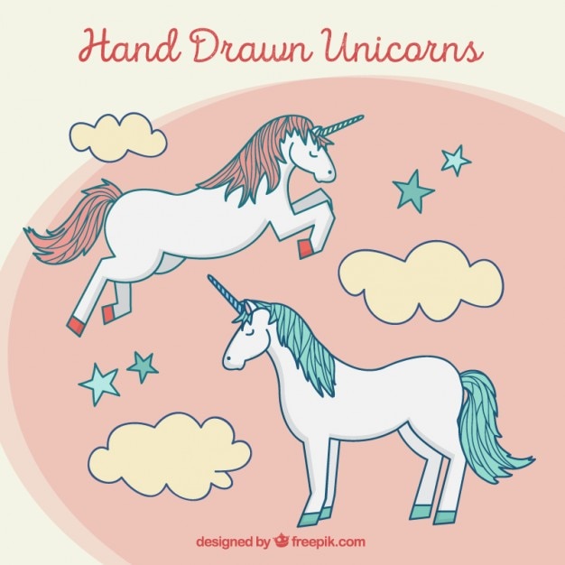 Hand drawn lovely two unicorns