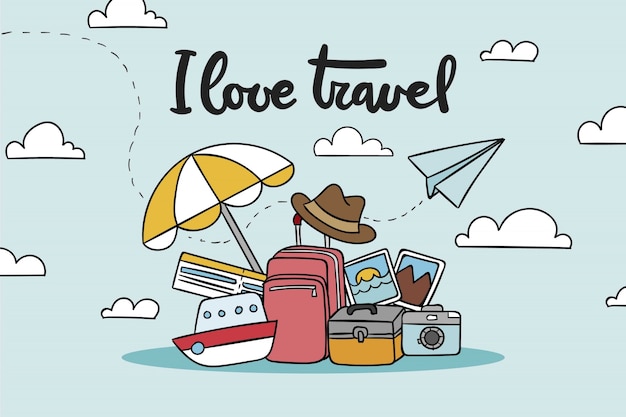 Hand drawn luggage travel background