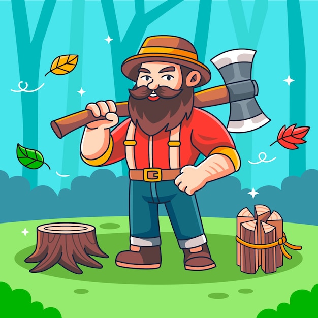 Hand drawn lumberjack cartoon illustration