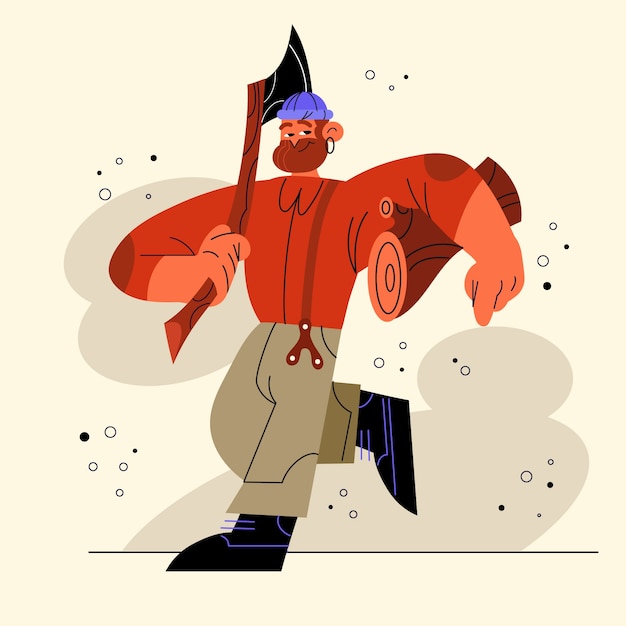 Бесплатное векторное изображение Иллюстрация мультфильма о лесорубе, нарисованная вручную