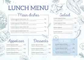 Free vector hand drawn lunch restaurant menu template