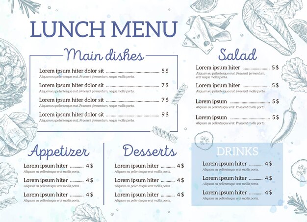 Hand drawn lunch restaurant menu template