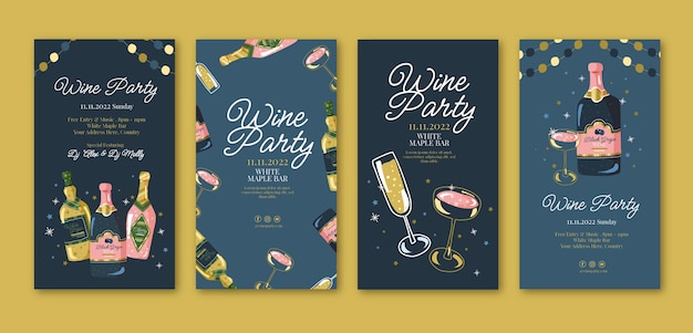 Free vector hand drawn luxury wine party instagram stories