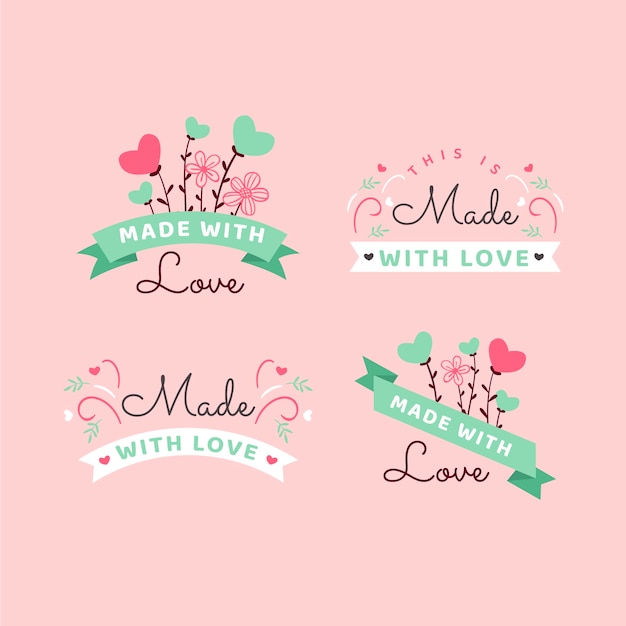 Free vector hand drawn made with love badge collection