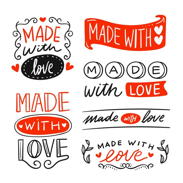 Hand drawn made with love badge set