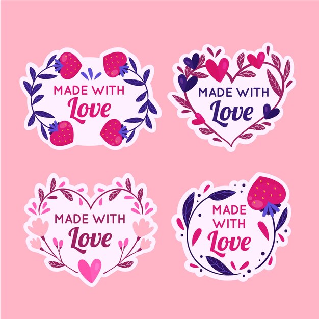 Free vector hand drawn made with love floral labels