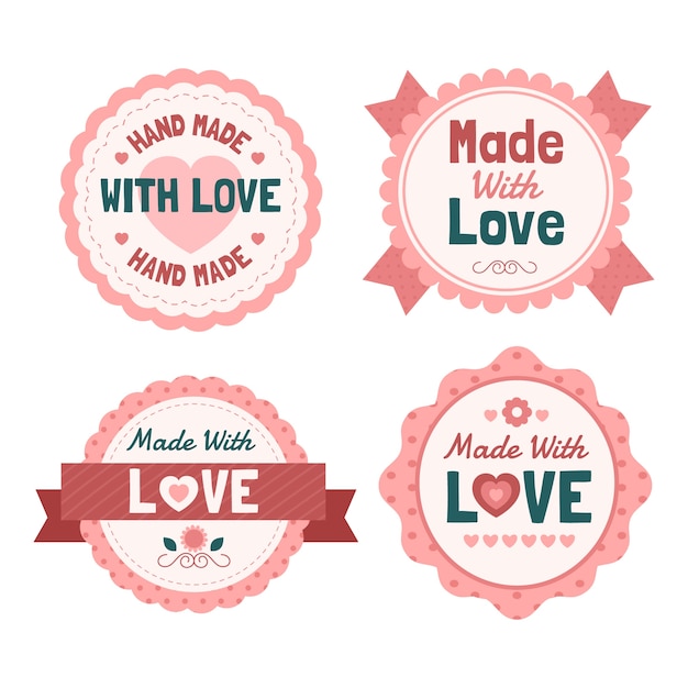 Free vector hand drawn made with love label pack