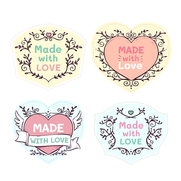 Hand drawn made with love labels set