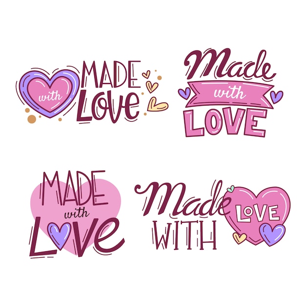 Free vector hand drawn made with love labels set