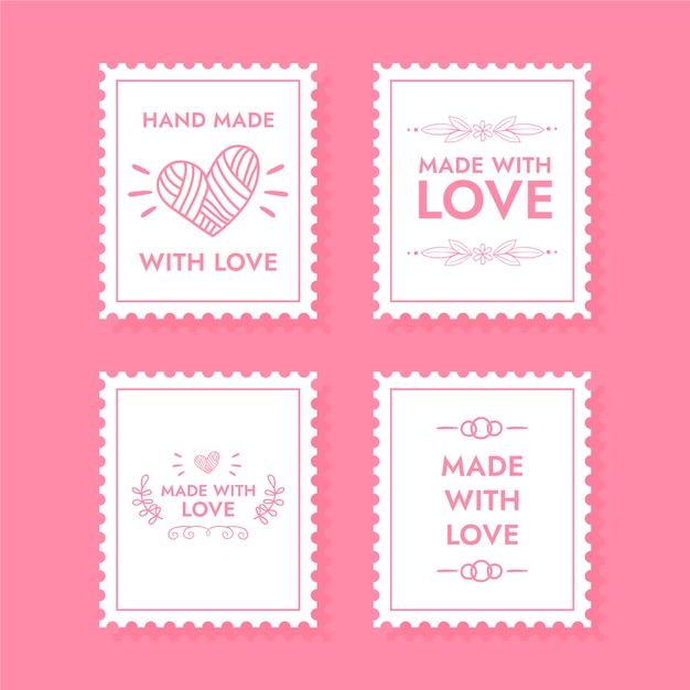 Hand drawn made with love labels set