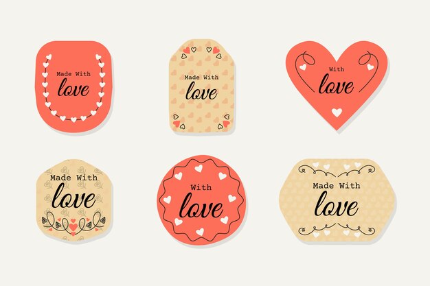 Hand drawn made with love labels set