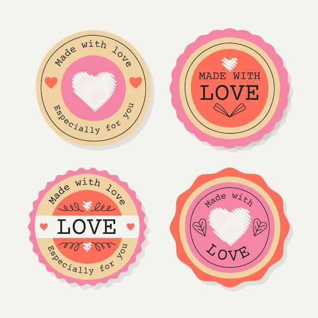 Free vector hand drawn made with love labels set