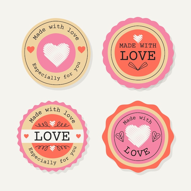 Hand drawn made with love labels set