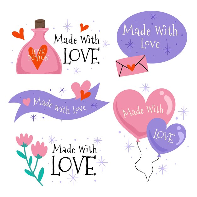 Free vector hand drawn made with love labels