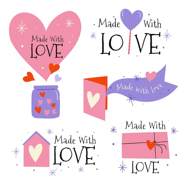 Free vector hand drawn made with love labels